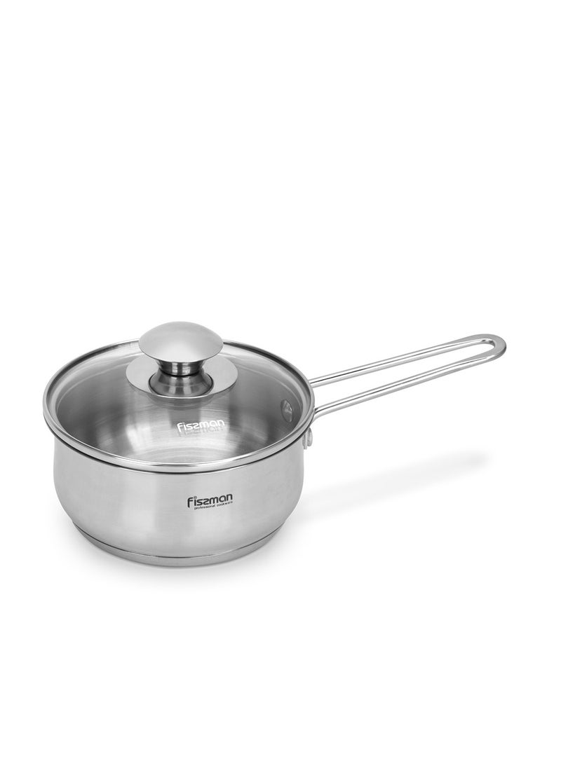 Saucepan 900mL with Glass Lid, Stainless Steel 18/10 INOX304 Saucepan Gulliver Series, Induction Bottom Suitable for all Types of Stoves, Long Stay-Cool Ergonomic Handle