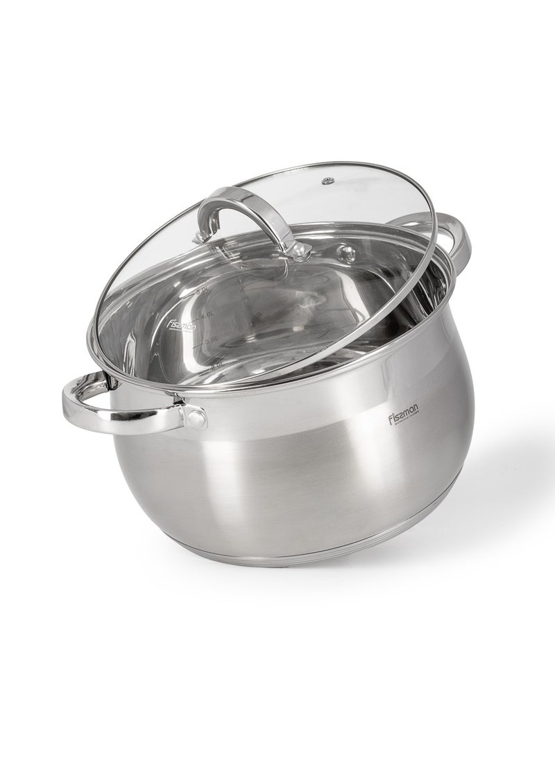 Stockpot with Glass Lid 24x14.5cm / 6.5 Liter with Measuring Mark, Stainless Steel Stockpot Felina Series | Stay-cool Handle | Induction Ready | Dishwasher Safe | Compatible with All Stovetops