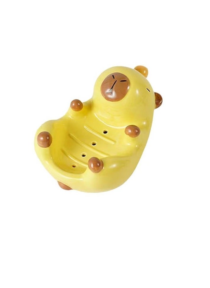 automatic drainage soap dish, capybara-shaped soap holder, ceramic soap dish, bathroom organizer, household soap dish, water-draining soap holder, creative soap rack, bathroom storage shelf, cartoon soap dish, waterproof soap dish