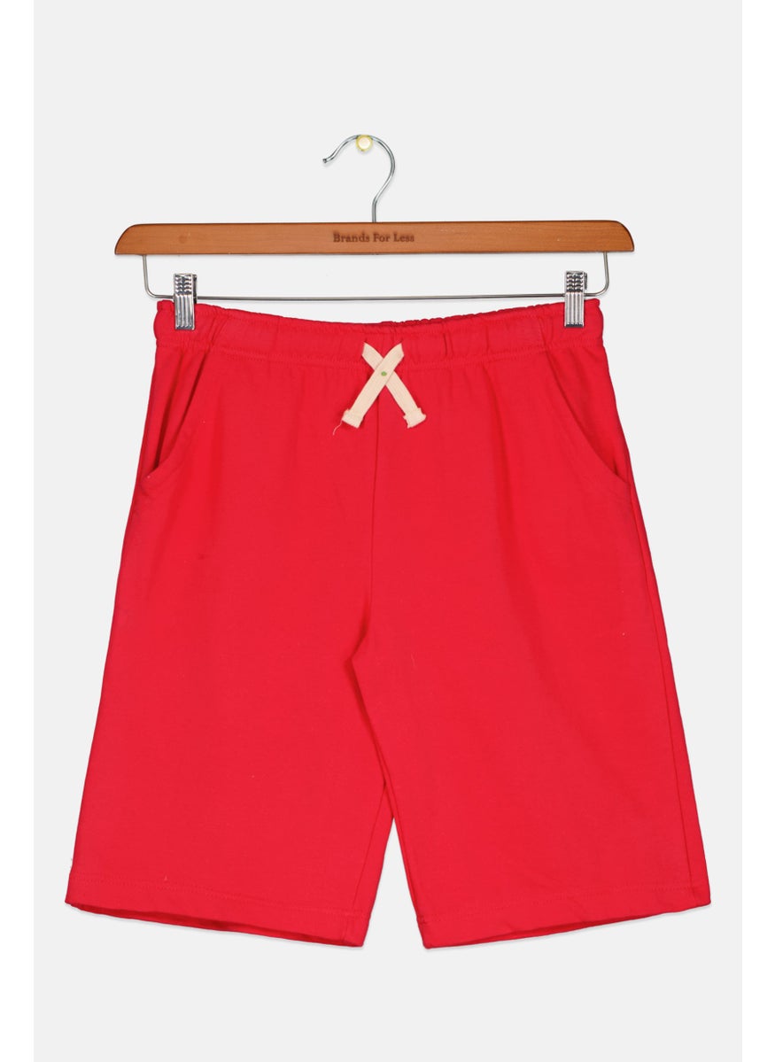 Kids Boy Drawstring Plain Basic Shorts, Red