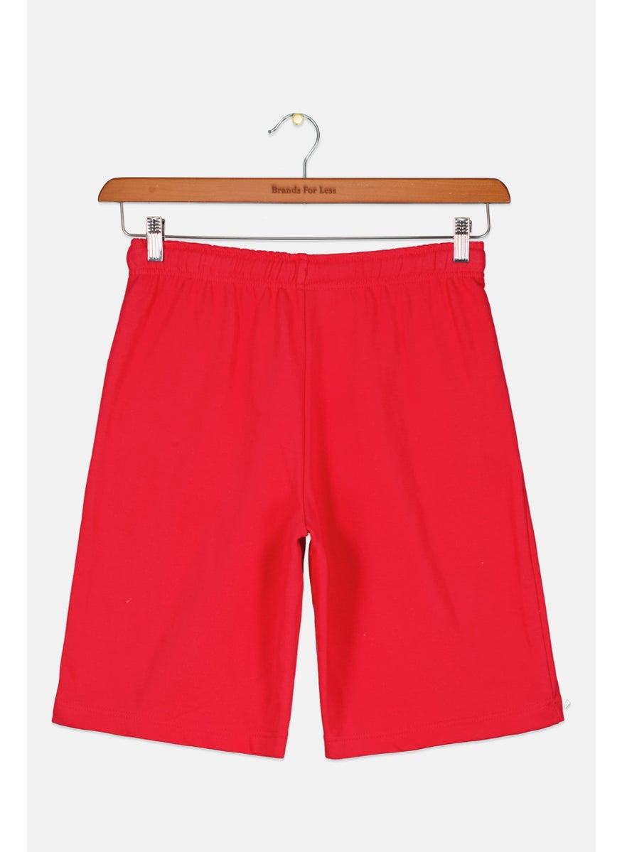 Kids Boy Drawstring Plain Basic Shorts, Red