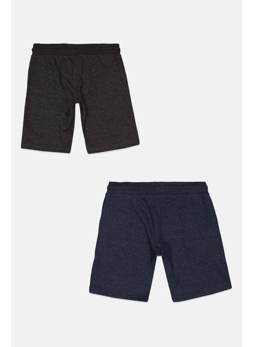 Kids Boy 2 Piece Drawstring Textured Basic Short, Navy/Dark Grey