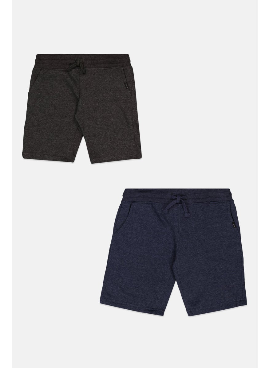 Kids Boy 2 Piece Drawstring Textured Basic Short, Navy/Dark Grey