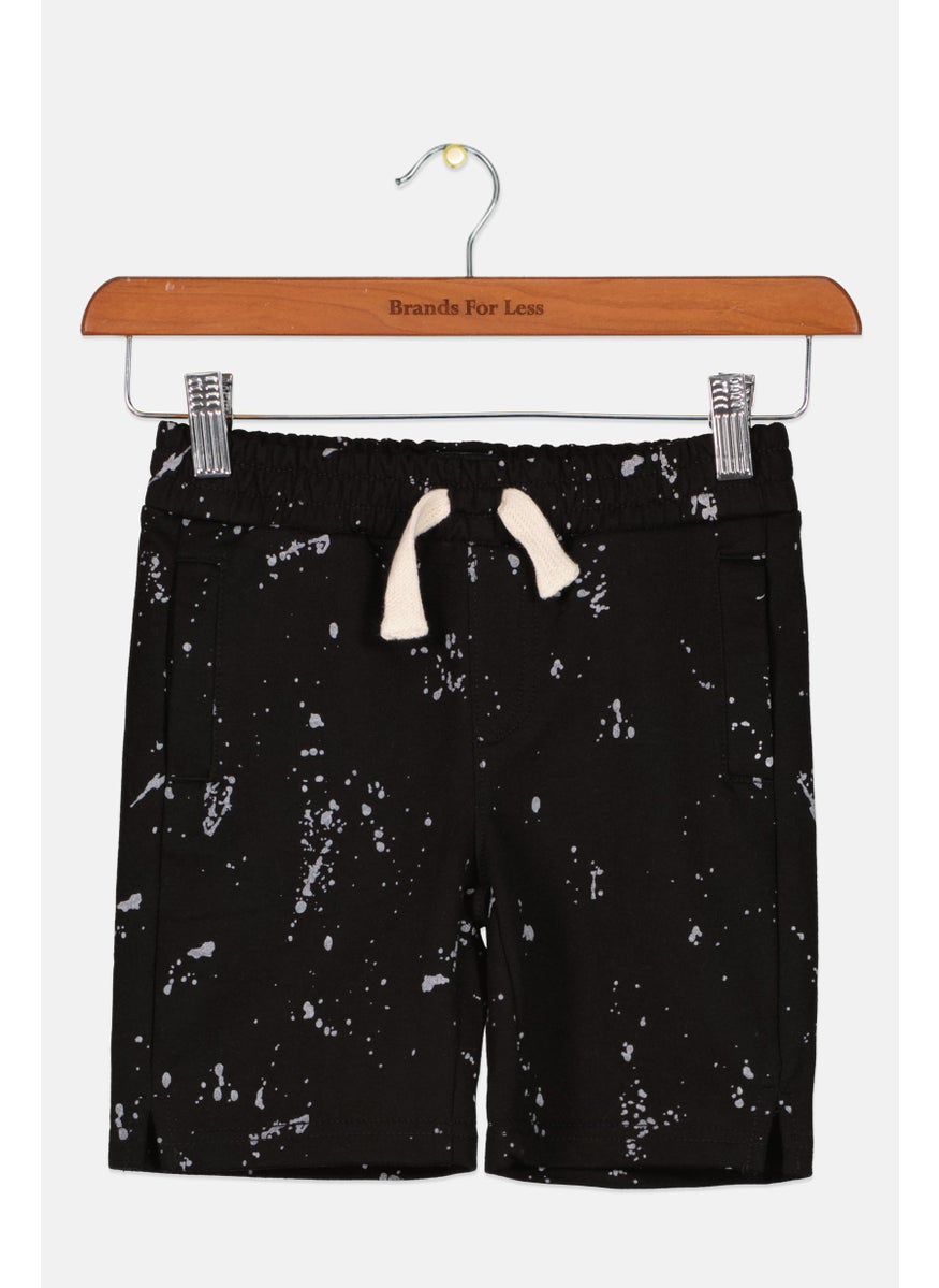 Kids Boy Splatter Paint Basic Shorts, Black Combo