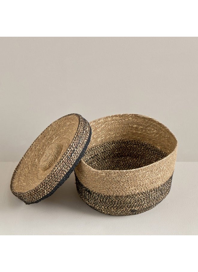 Noir Sea Grass Basket with Lid 24 x 24 x 26 cm