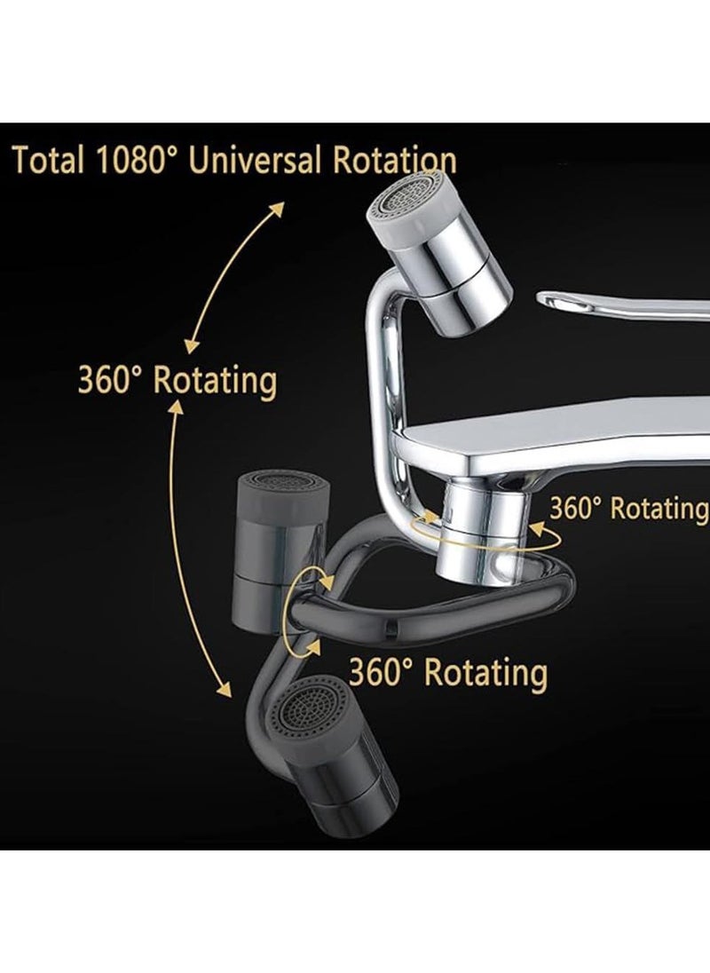 Extended Faucet Head, C-Arm Faucet Aerator, 1080 Degree Rotation, 2 Water Outlets, 55/64 Inch Female Thread, Brushed Brass Design for Bathroom, Kitchen, Bar, Outdoor.