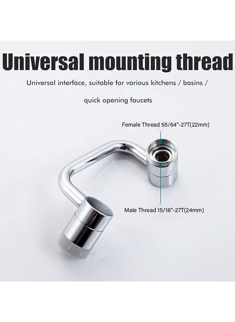 Extended Faucet Head, C-Arm Faucet Aerator, 1080 Degree Rotation, 2 Water Outlets, 55/64 Inch Female Thread, Brushed Brass Design for Bathroom, Kitchen, Bar, Outdoor.