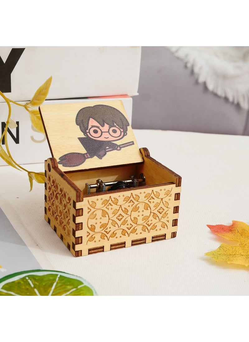 Harry Potter Hand-cranked Music Box Wholesale Stall Crafts Ornaments Gift Wooden Carved Painted Music Box Wood color print Q version of Harry Potter