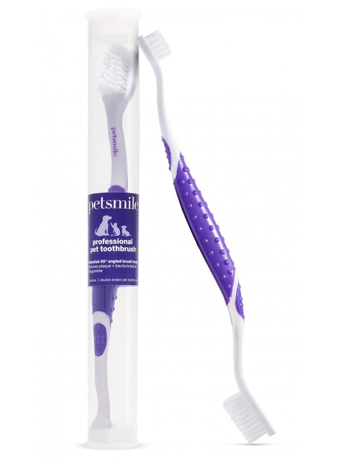 petsmile Professional Dog Toothbrush | Patented 45° Bristles Dual-Ended Dental Brush Head Cleans Teeth for Small and Large Pets | Promotes Healthy Gums and Oral Hygiene | VOHC Approved Brand