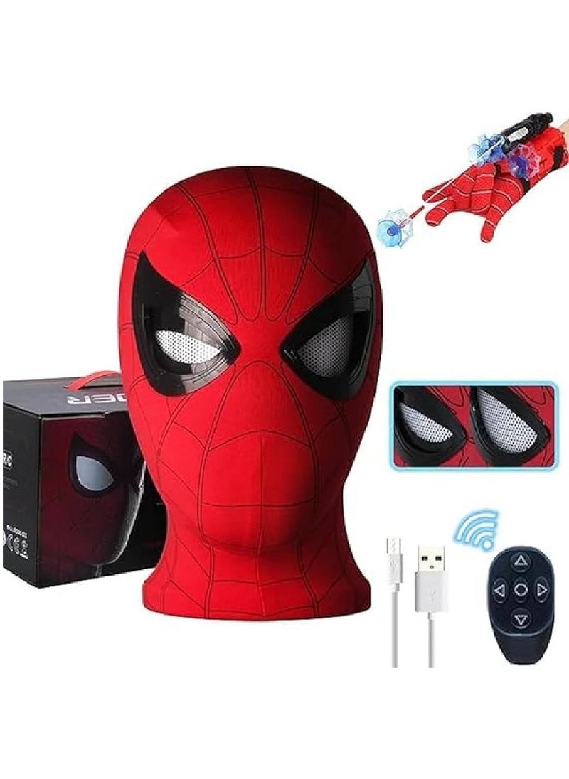 Spider-Man Mask with Movable Eyes - Fully Automatic Remote-Controlled Blinking & Luminous Cosplay Mask for Teens and Adults - Adjustable Super Hero Helmet with USB Charging