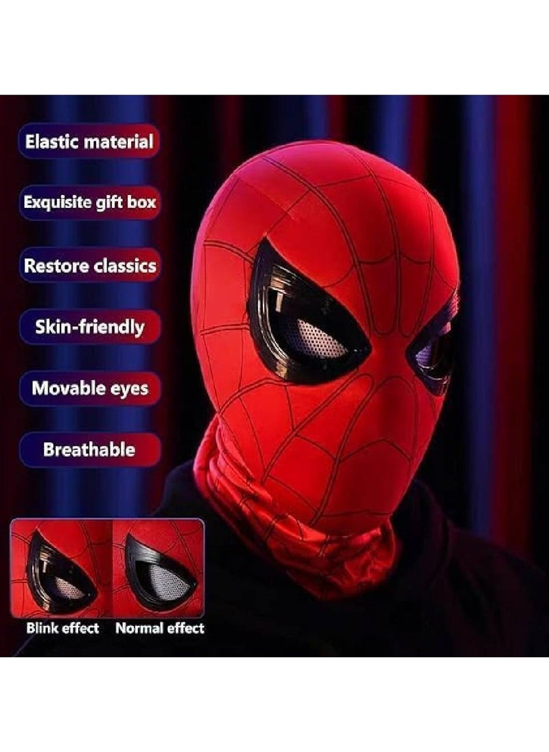 Spider-Man Mask with Movable Eyes - Fully Automatic Remote-Controlled Blinking & Luminous Cosplay Mask for Teens and Adults - Adjustable Super Hero Helmet with USB Charging