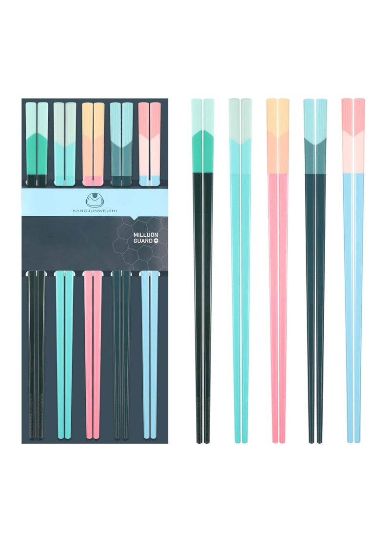 Chopsticks, Dishwasher Safe Chopsticks Reusable, 9.6 inch/24.3cm Matte Non-Slip Fiberglass Chop Sticks, Chinese Chopstick, Morandi Colorful (5 Pairs)