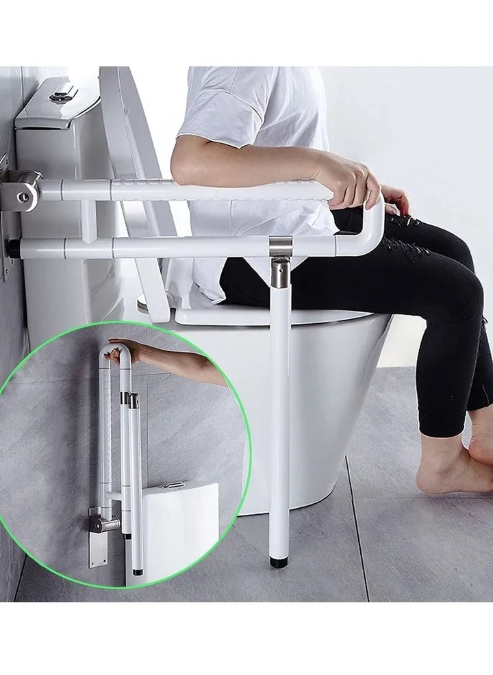 Toilet Grab Bar Foldable Drop Down Toilet Hand Rail Non Slip Toilet Aid Assist Rail Bathroom Safety Toilet Grab Bar Wall Mounted Seat Support Rail for Disabled Elderly Pregnant Load Up 200kg