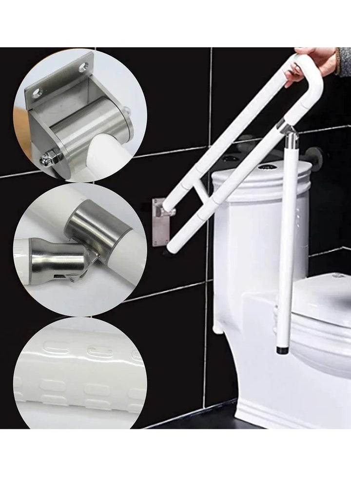 Toilet Grab Bar Foldable Drop Down Toilet Hand Rail Non Slip Toilet Aid Assist Rail Bathroom Safety Toilet Grab Bar Wall Mounted Seat Support Rail for Disabled Elderly Pregnant Load Up 200kg