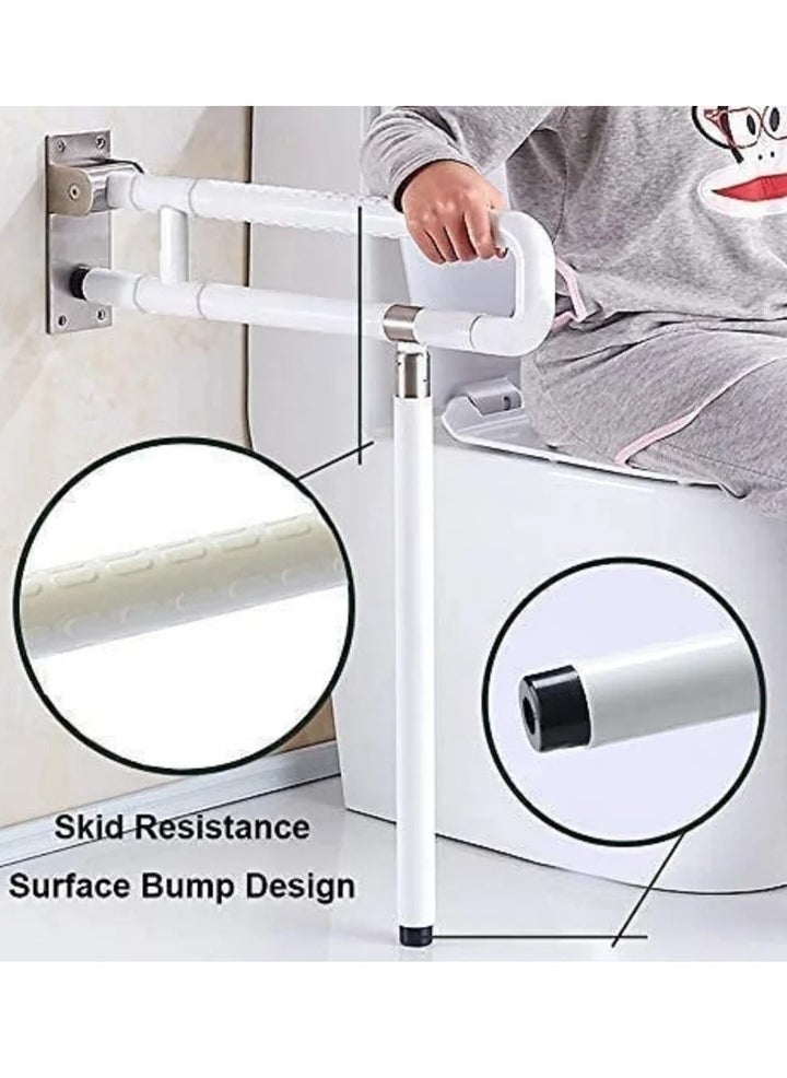 Toilet Grab Bar Foldable Drop Down Toilet Hand Rail Non Slip Toilet Aid Assist Rail Bathroom Safety Toilet Grab Bar Wall Mounted Seat Support Rail for Disabled Elderly Pregnant Load Up 200kg