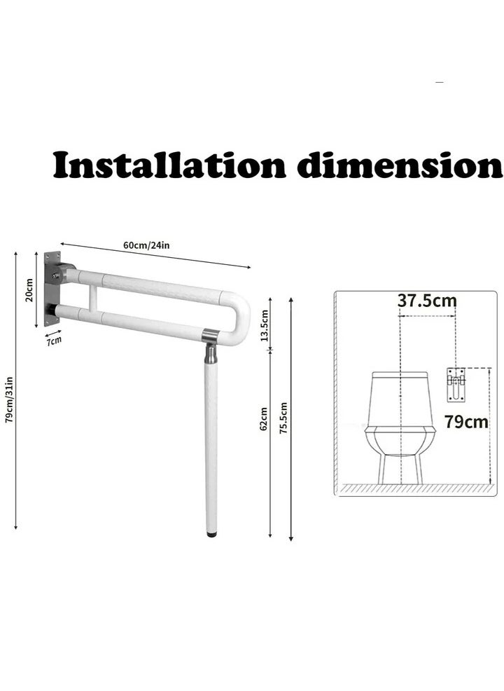 Toilet Grab Bar Foldable Drop Down Toilet Hand Rail Non Slip Toilet Aid Assist Rail Bathroom Safety Toilet Grab Bar Wall Mounted Seat Support Rail for Disabled Elderly Pregnant Load Up 200kg