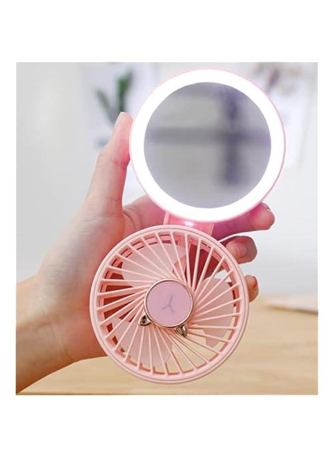 1 PCS USB Charging Cosmetic Mirror With Light Small Fan Folding Pocket Small Fan Hanging Neck Desktop Handheld Fan (purple)