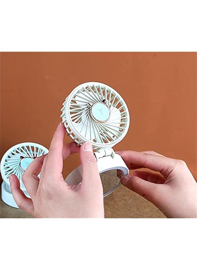 1 PCS USB Charging Cosmetic Mirror With Light Small Fan Folding Pocket Small Fan Hanging Neck Desktop Handheld Fan (blue)