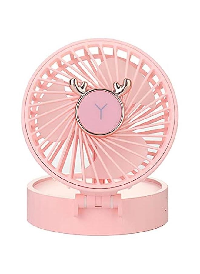 1 PCS USB Charging Cosmetic Mirror With Light Small Fan Folding Pocket Small Fan Hanging Neck Desktop Handheld Fan (pink)