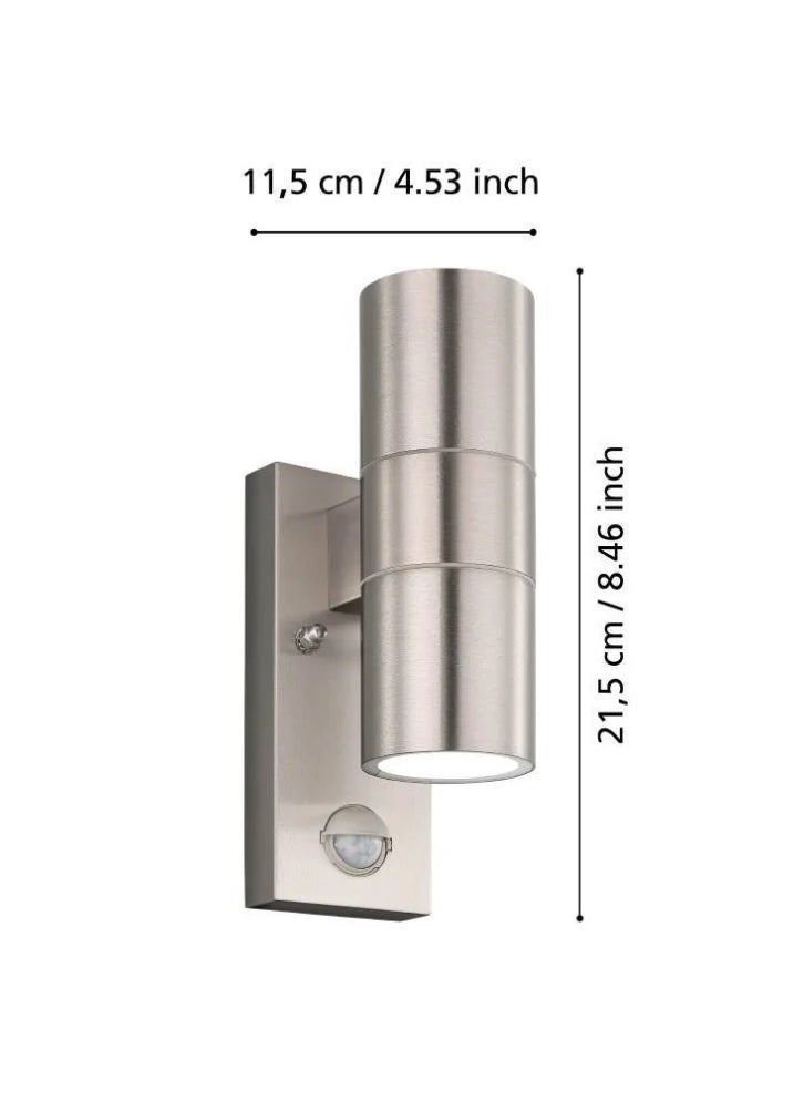 Riga 5 Sensor Outdoor Wall Lamp, GU10 LED, 2X2.8W, Stainless Steel, Transparent Glass, IP44