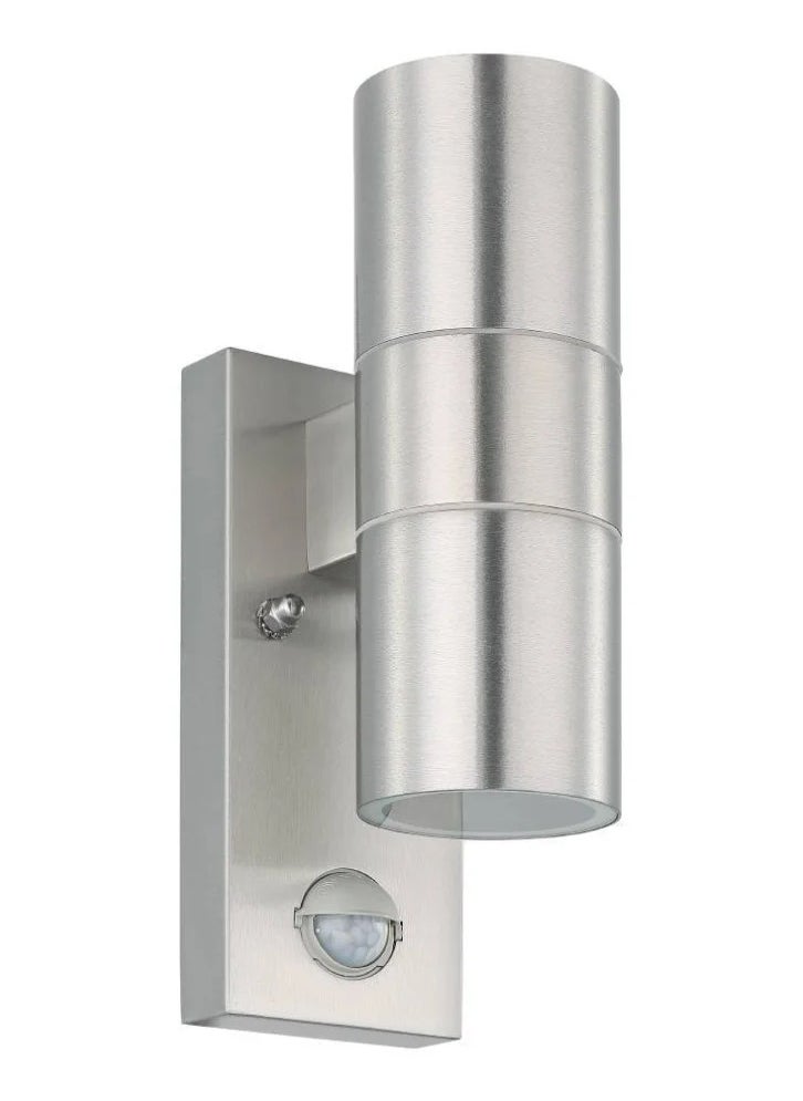 Riga 5 Sensor Outdoor Wall Lamp, GU10 LED, 2X2.8W, Stainless Steel, Transparent Glass, IP44