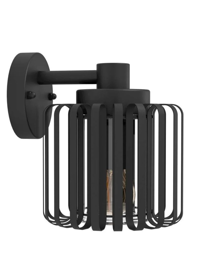 Selinus Outdoor Wall Lamp, E27 40W, Black Steel, Transparent Glass, IP65, Wall Switch