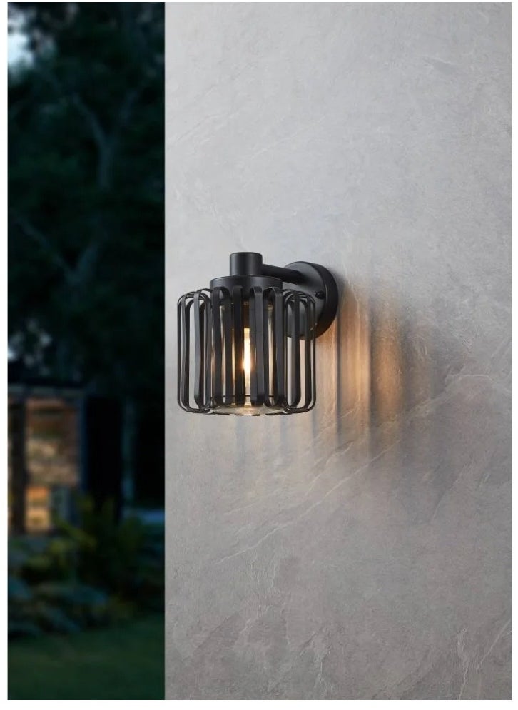 Selinus Outdoor Wall Lamp, E27 40W, Black Steel, Transparent Glass, IP65, Wall Switch