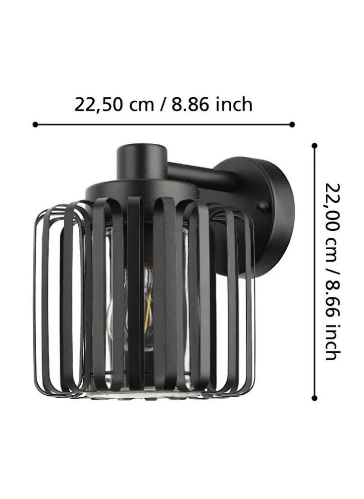 Selinus Outdoor Wall Lamp, E27 40W, Black Steel, Transparent Glass, IP65, Wall Switch