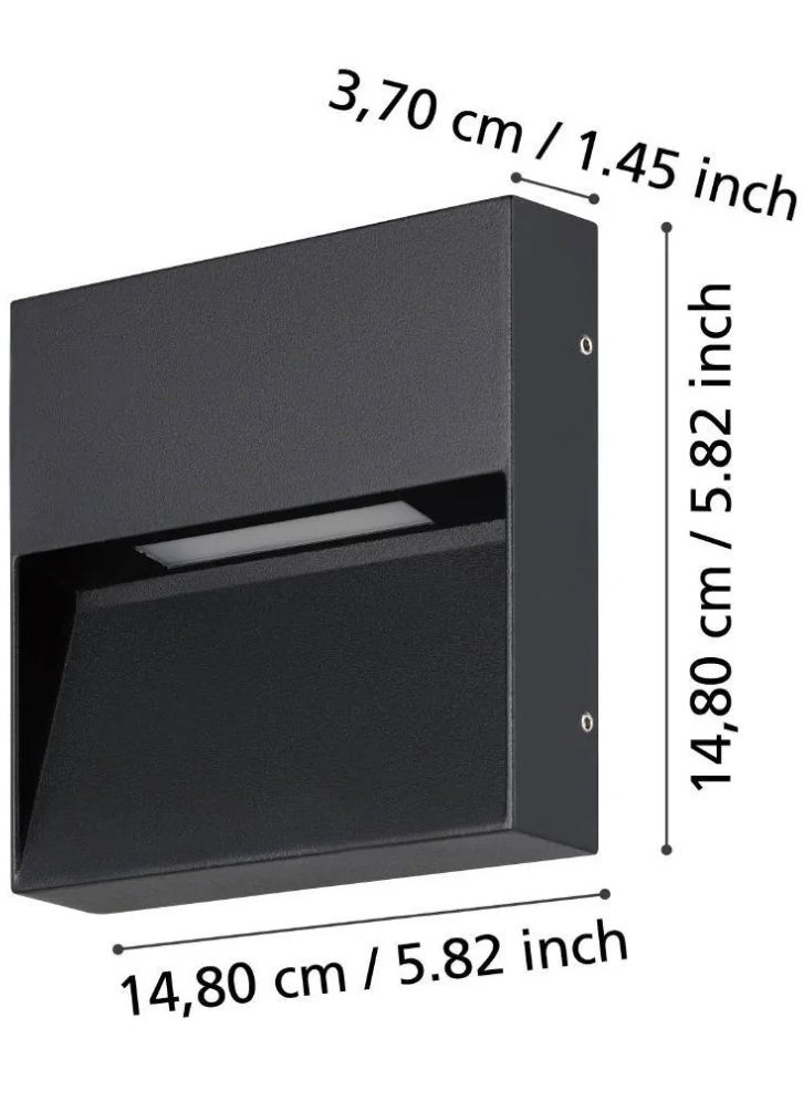 Maruggio Outdoor Wall Lamp, LED 4.8W, Black Aluminum, Clear Plastic Cover, IP65, Adjustable Kelvin, Wall Switch