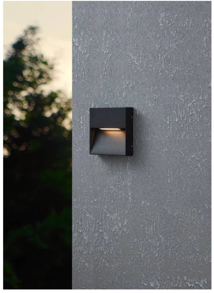 Maruggio Outdoor Wall Lamp, LED 4.8W, Black Aluminum, Clear Plastic Cover, IP65, Adjustable Kelvin, Wall Switch