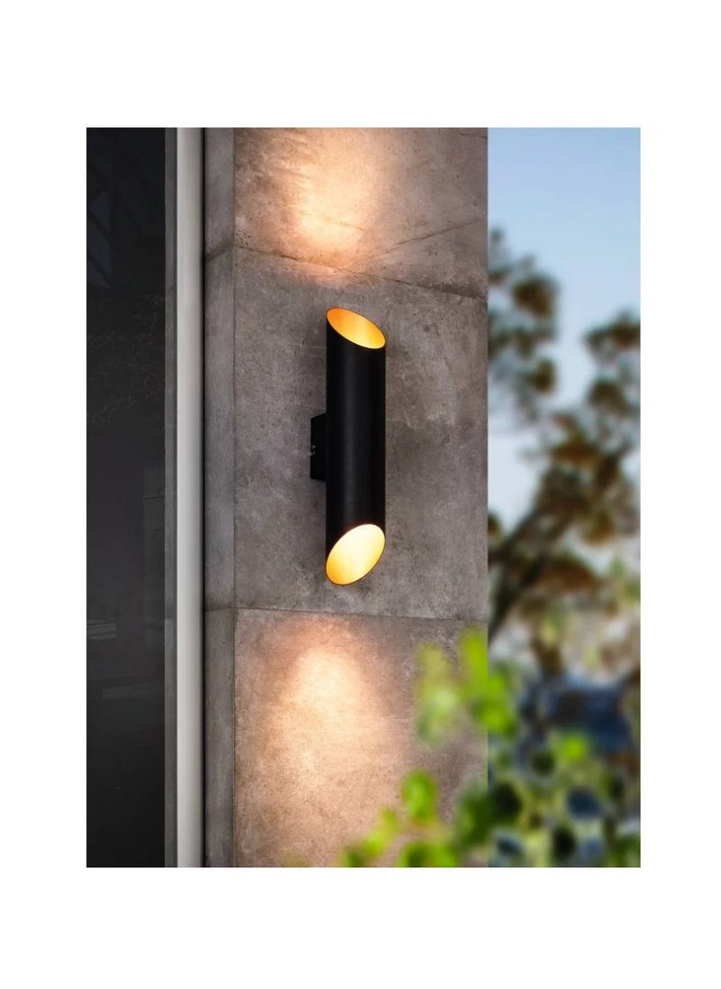 Agolada Outdoor Wall Lamp, LED-Modul, 2x3.7W, 3000K, 660 Lumen, IP44, Black & Copper Galvanized Steel, Corner Connection, 36 cm Height, Wall Switch