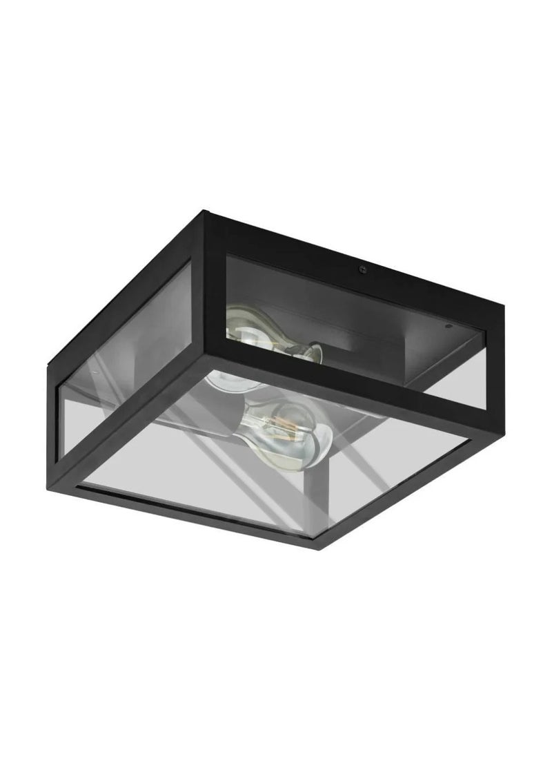 Alamonte 1 Outdoor Ceiling-Wall Luminaire, E27 Socket, 2x28W Max, IP44, Black Steel, Transparent Glass Cover, 29 cm Height, Wall Switch