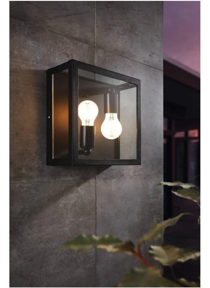 Alamonte 1 Outdoor Ceiling-Wall Luminaire, E27 Socket, 2x28W Max, IP44, Black Steel, Transparent Glass Cover, 29 cm Height, Wall Switch