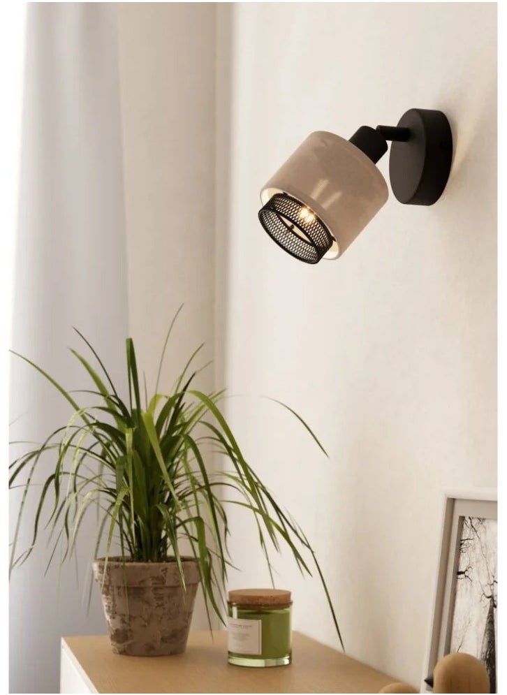 Rosley Surface Mounted Spotlight, Textile Fabric & Linen Hat, E14 Socket, 1X40W, Wall Switch