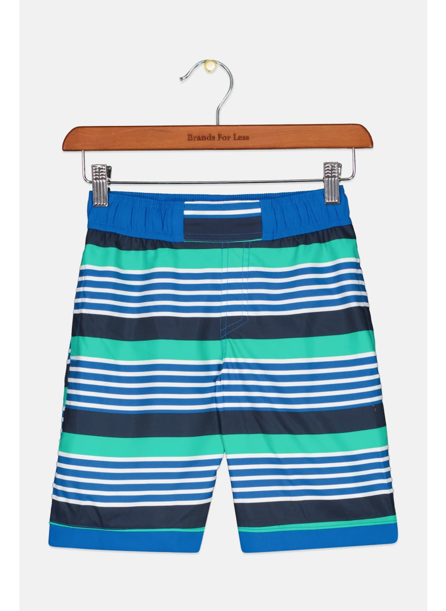 Kids Boy Stripe Board Short, Blue Combo