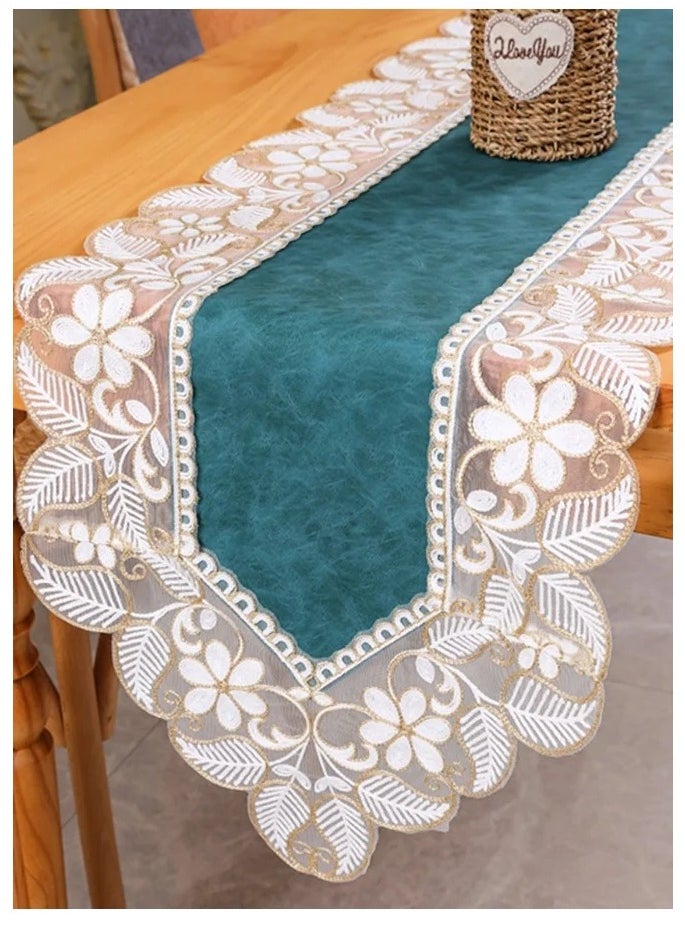 Luxury Waterproof Oil-proof No-wash PVC Lace Table Runner For Decoration Green