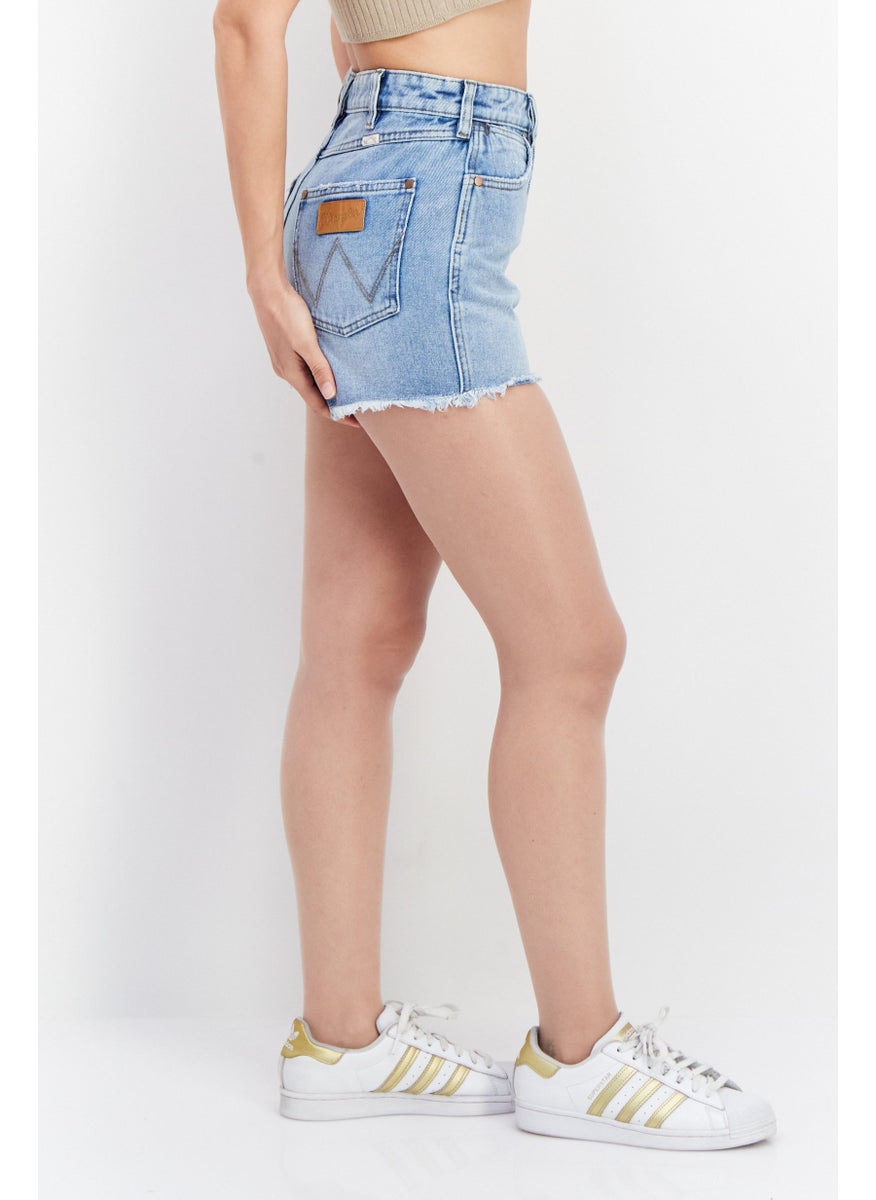 Women Regular Fit Plain Denim Shorts, Blue