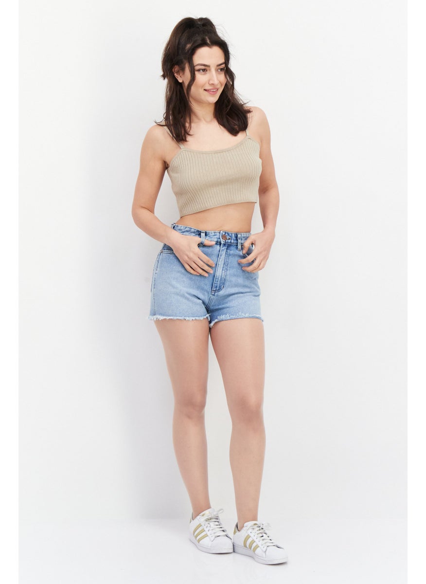 Women Regular Fit Plain Denim Shorts, Blue