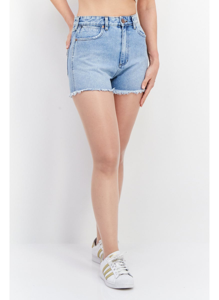 Women Regular Fit Plain Denim Shorts, Blue