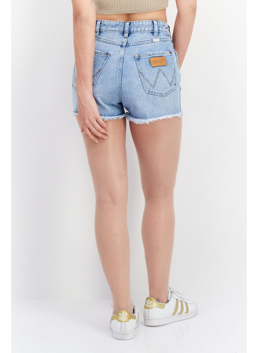 Women Regular Fit Plain Denim Shorts, Blue