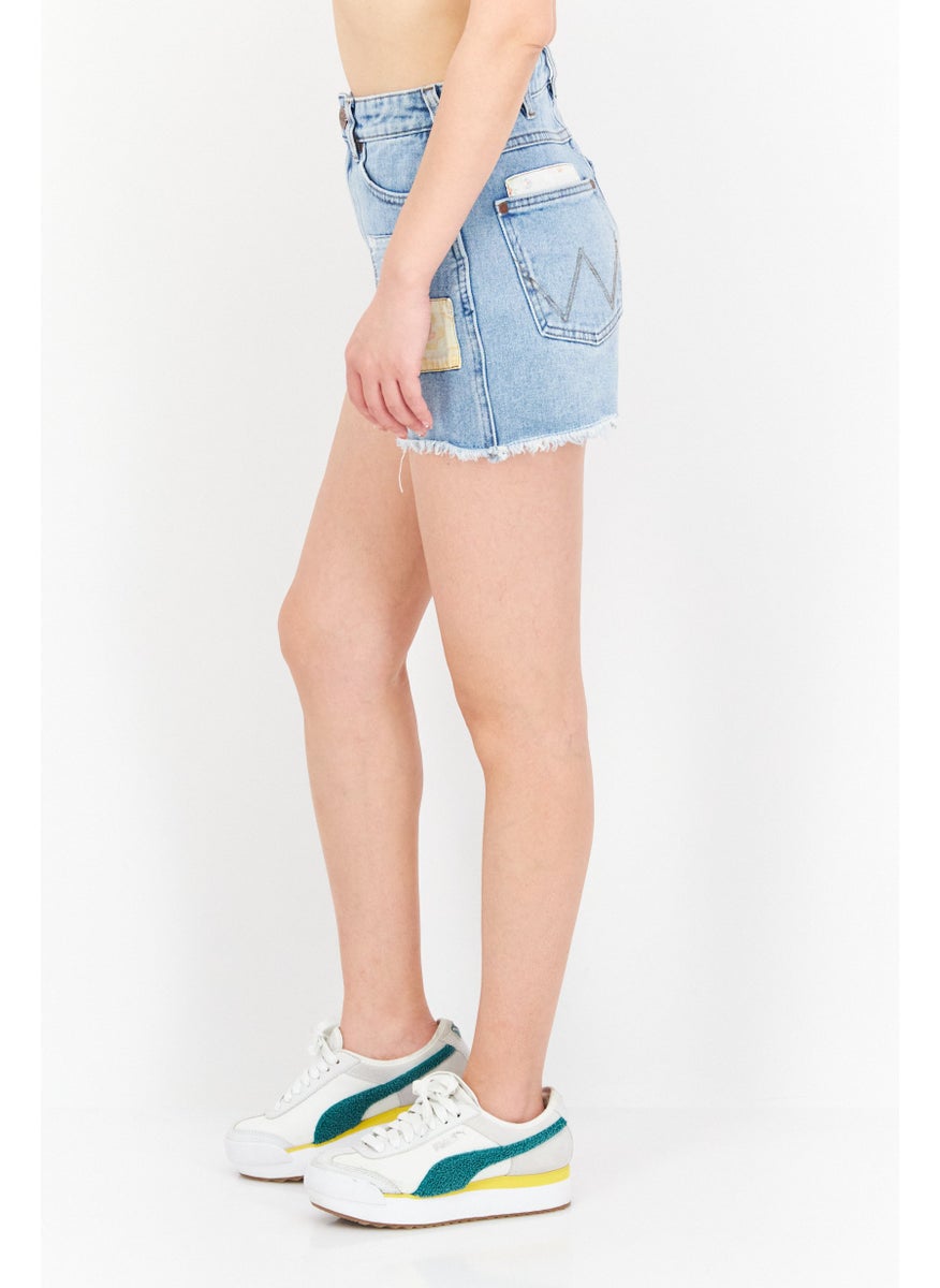 Women Regular Fit Graphic Printed Denim Shorts, Blue
