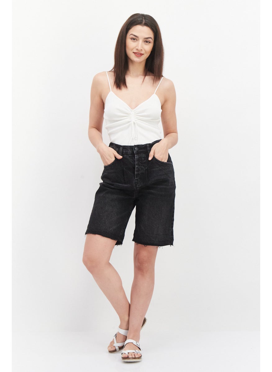Women Washed Denim Shorts, Black