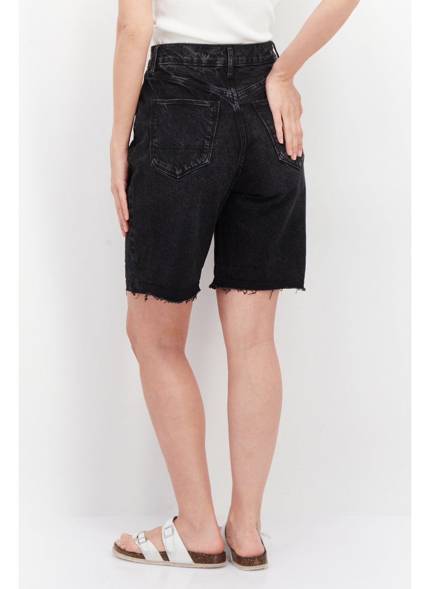 Women Washed Denim Shorts, Black