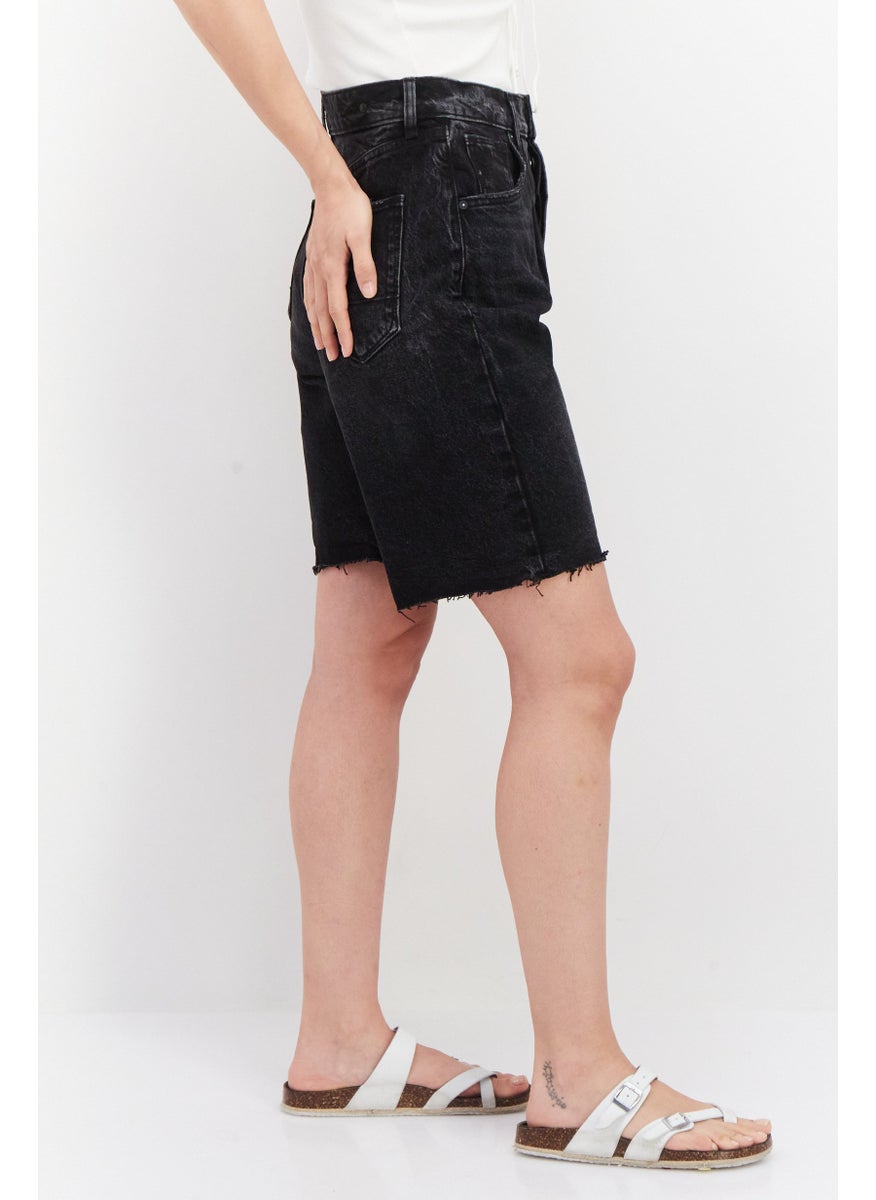 Women Washed Denim Shorts, Black