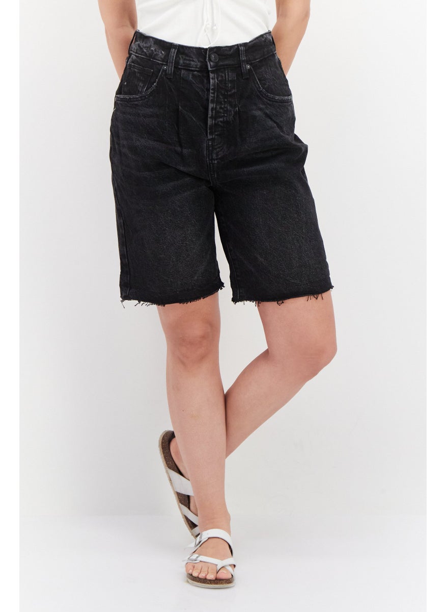 Women Washed Denim Shorts, Black