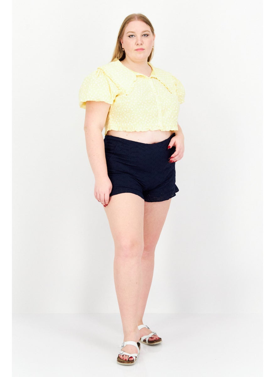 Women High Rise Textured Basic Shorts, Navy