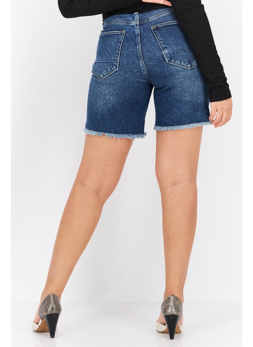 Women Regular Fit Washed Denim Shorts, Blue