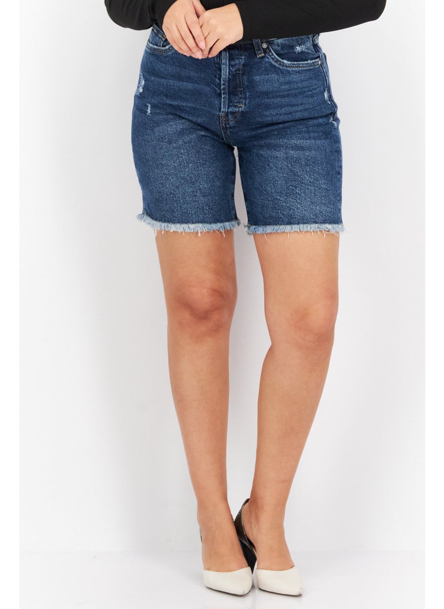 Women Regular Fit Washed Denim Shorts, Blue