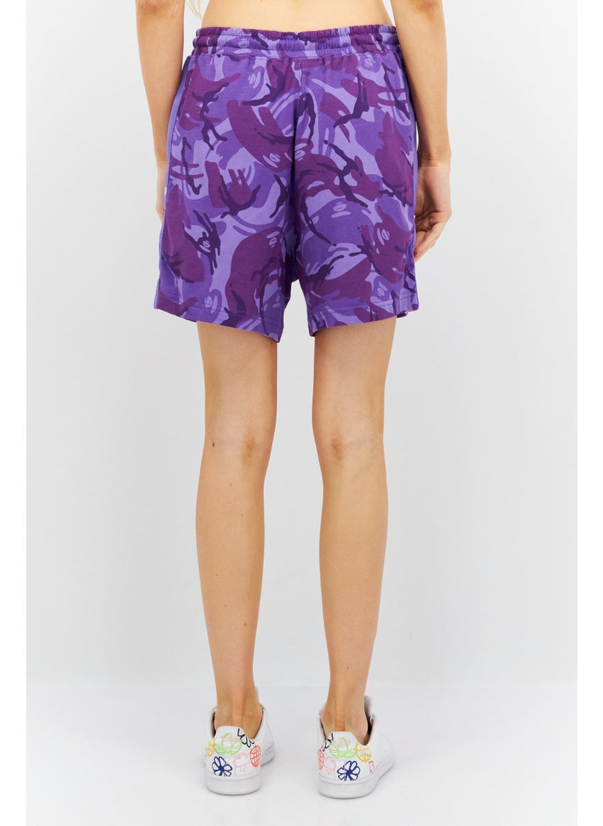 Women Camouflage Drawstring Basic Shorts, Purple