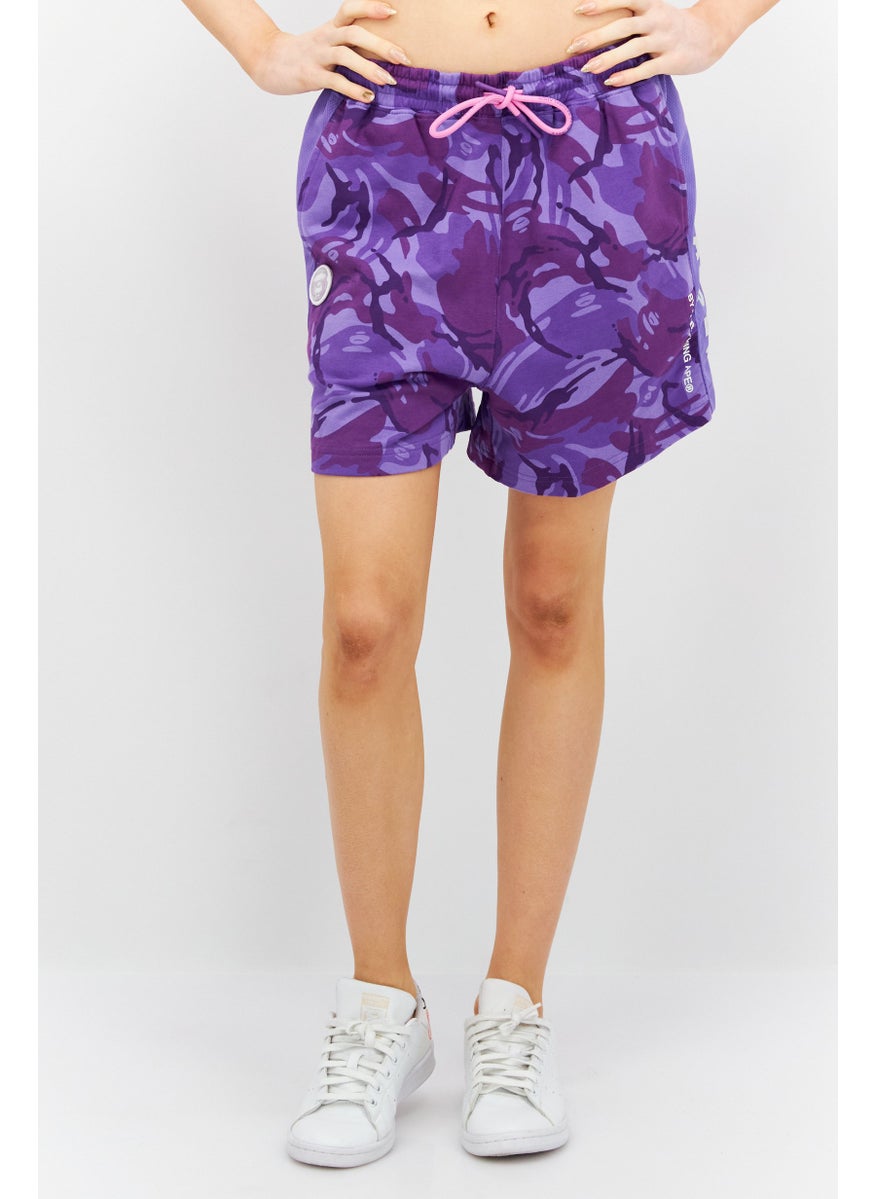 Women Camouflage Drawstring Basic Shorts, Purple